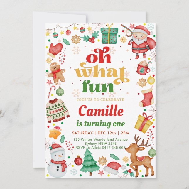 Oh What Fun Christmas Birthday Invitation (Front)