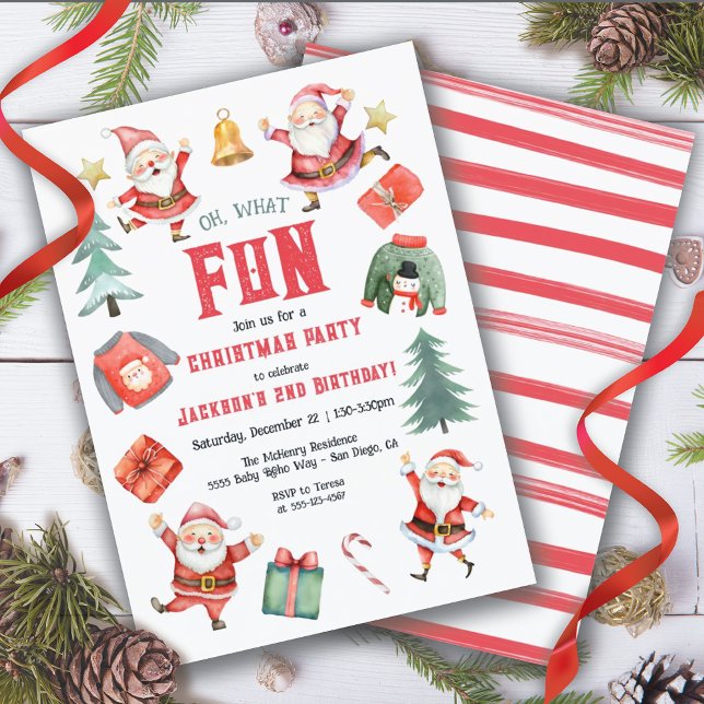 Oh what fun Christmas Birthday Party Santas Invitation (Creator Uploaded)