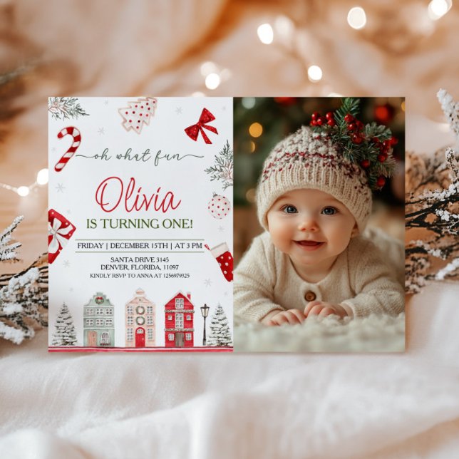 Oh What Fun Christmas Birthday Photo Invitation (Creator Uploaded)