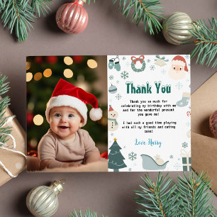 Oh What Fun Christmas Birthday Photo Thank You Card