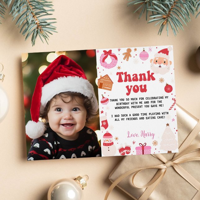 Oh What Fun Christmas Birthday Photo Thank You Card (Creator Uploaded)
