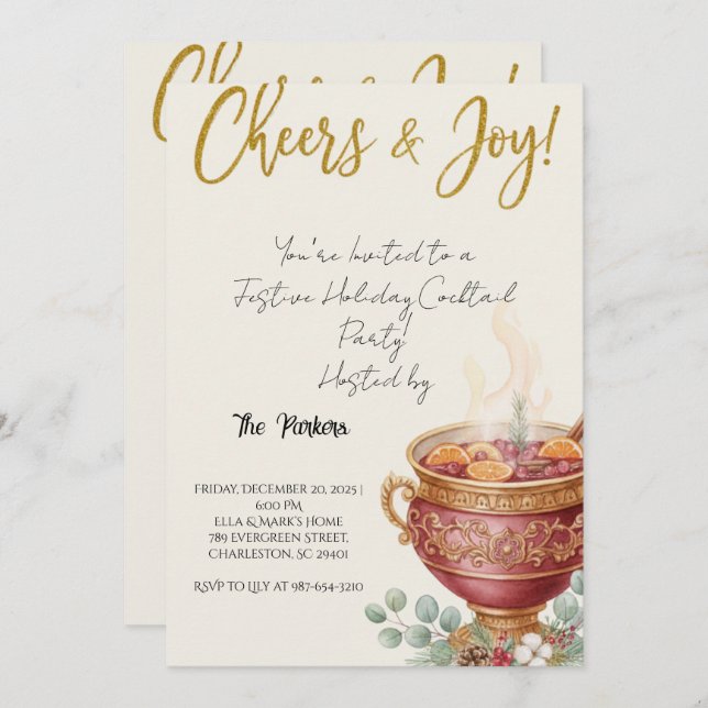 Oh What Fun Christmas Cocktail Party Invitation (Front/Back)
