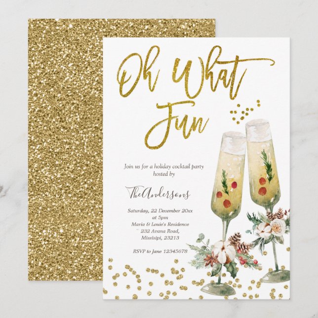 Oh What Fun Christmas Cocktail Party Invitation (Front/Back)