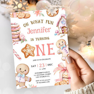 Oh What Fun   Christmas Cookies 1st Birthday Girl Invitation