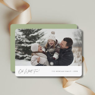 Oh What Fun Christmas Family Baby Photo Sage Olive Holiday Card