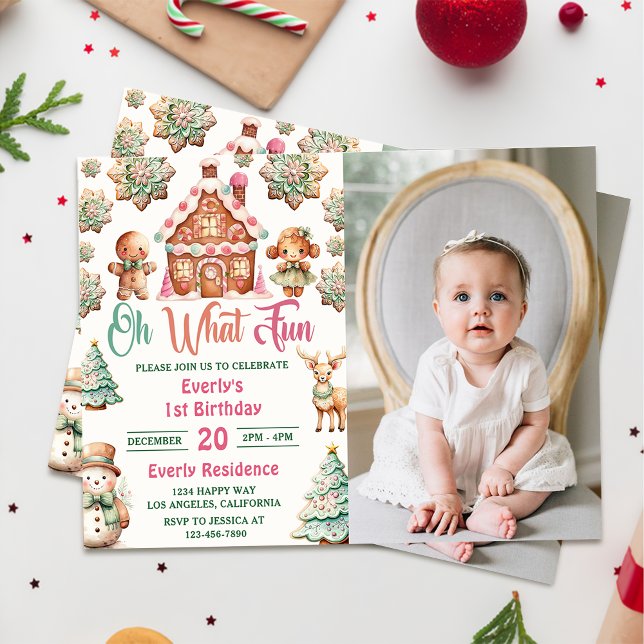 Oh What Fun Christmas Gingerbread Cookies Birthday Invitation (Creator Uploaded)