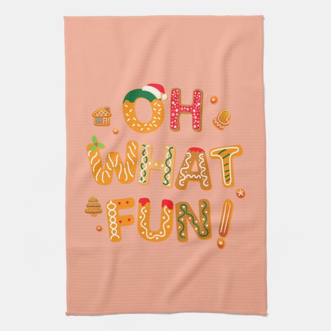 Oh What Fun Christmas Gingerbread Cookies Kitchen Towel (Vertical)