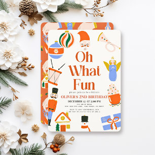 Oh What Fun Christmas Holiday Kid's Birthday Invitation