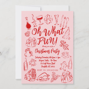 Oh What Fun Christmas Invitation Rose et rouge