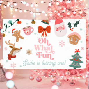 Oh What Fun Christmas Party Girl 1st Birthday  Banner