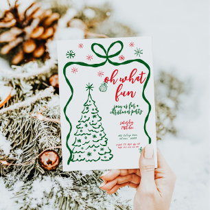 Oh What Fun Christmas Party Whimsical Red Green Invitation