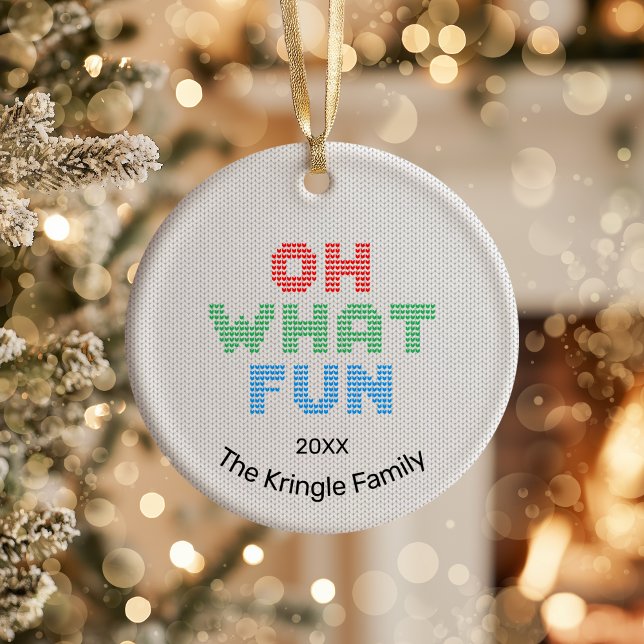 Oh What Fun Christmas Photo Ceramic Ornament (Creator Uploaded)