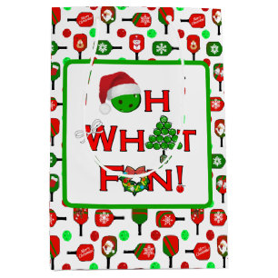 Oh What Fun Christmas Pickleball Green and White Medium Gift Bag