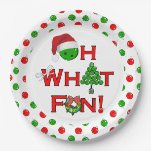Oh What Fun Christmas Pickleball Party Green Ho Ho Paper Plate