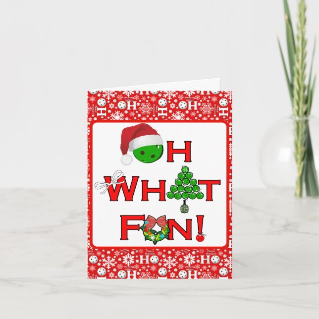 Oh What Fun Christmas Pickleball Party Holiday Card (Front)