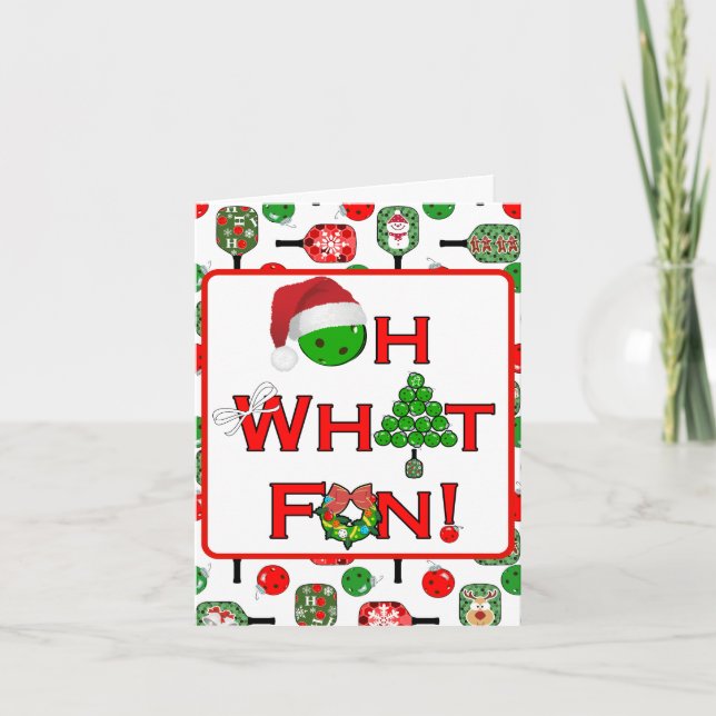 Oh What Fun Christmas Pickleball Party Holiday Card (Front)