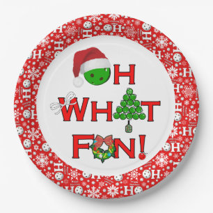 Oh What Fun Christmas Pickleball Party Red White Paper Plate