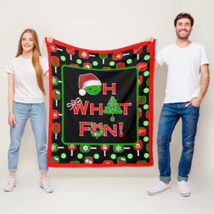 Oh What Fun Christmas Pickleball Red and Black Fleece Blanket