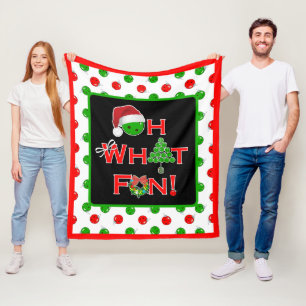 Oh What Fun Christmas Pickleball Red and Green Fleece Blanket