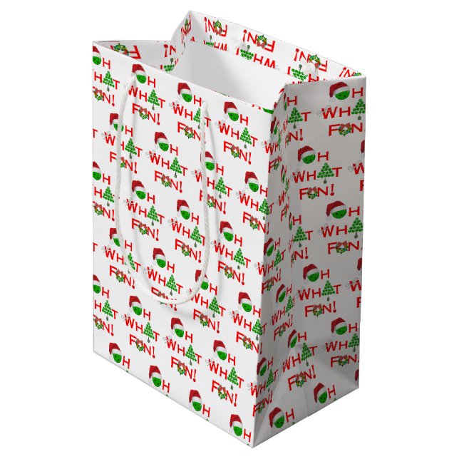 Oh What Fun Christmas Pickleball Red Green & White Medium Gift Bag (Back Angled)