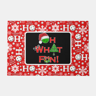Oh What Fun Christmas Pickleball Snowballs Red Doormat