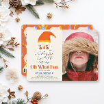 Oh What Fun Christmas Santa Birthday Photo Invitation<br><div class="desc">This cute "oh what fun" Christmas holiday kid's birthday photo invitation features a Santa's face/head with colourful christmas holiday lights on a cream background. The reverse side features a red background with holiday ornament pattern in red. Personalize it for your needs. You can find matching products at my store.</div>