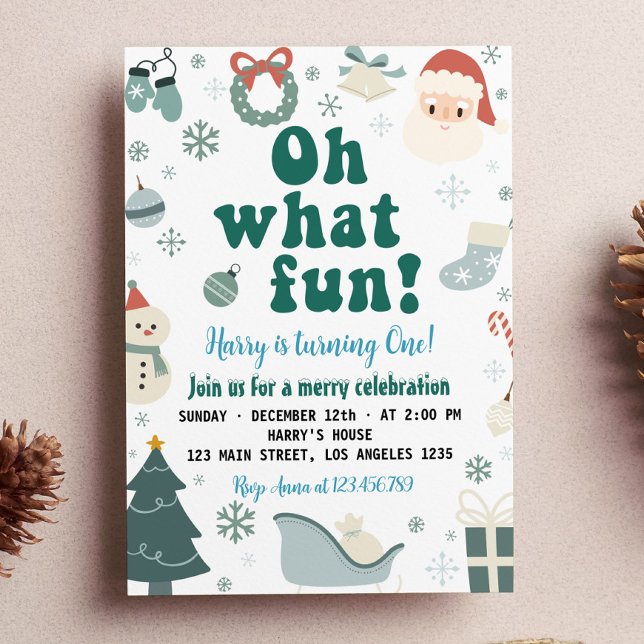 Oh What Fun Christmas Santa First Birthday Invitation (Creator Uploaded)