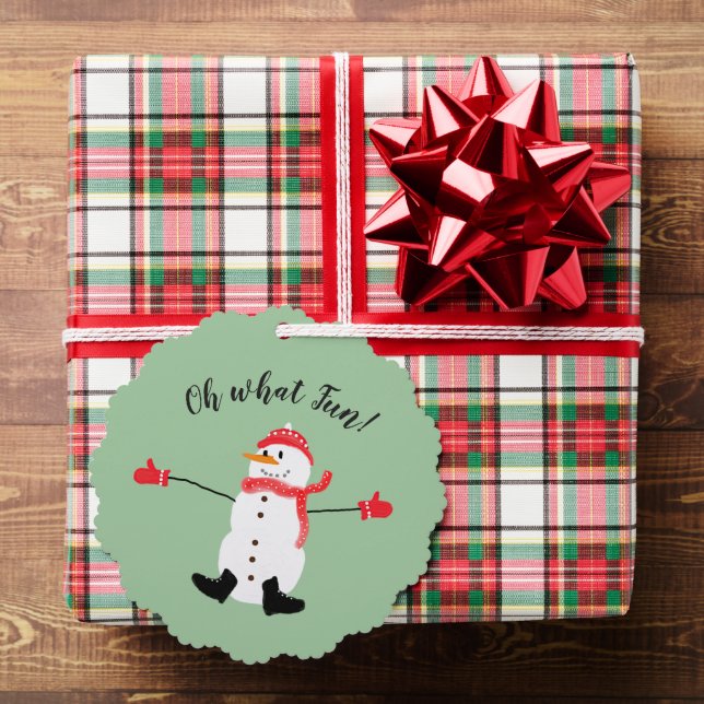 Oh what Fun Christmas Snowman Sage Green Ornament Card (Insitu (Gift))