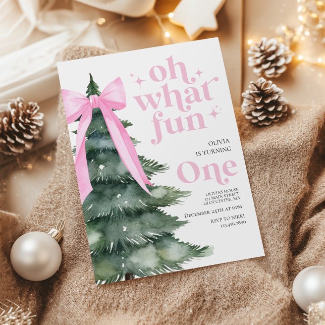 Oh What Fun Christmas Tree 1st Birthday Invitation (Creator Uploaded)