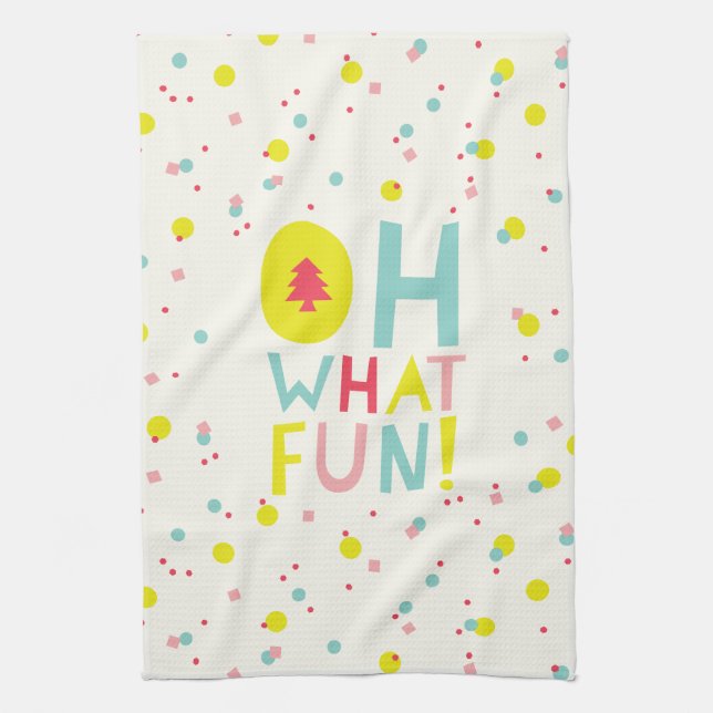 Oh What Fun Christmas Tree Colourful Confetti Dots Kitchen Towel (Vertical)