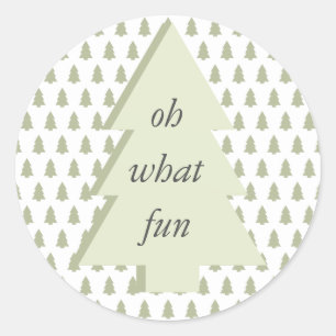 Oh What Fun Christmas Tree Pattern Sage Green Classic Round Sticker
