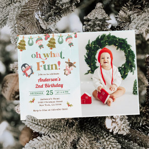 Oh What Fun Christmas Winter 2nd Birthday Photo Invitation