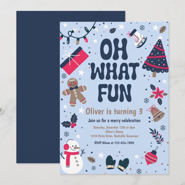Oh What Fun | Christmas Winter Birthday Party Invitation (Front/Back)