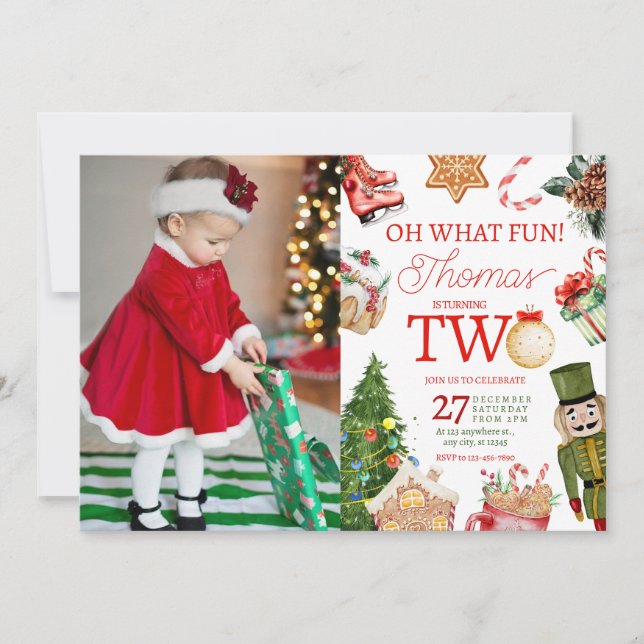 Oh What Fun Christmas Winter Secod Birthday Invitation (Front)
