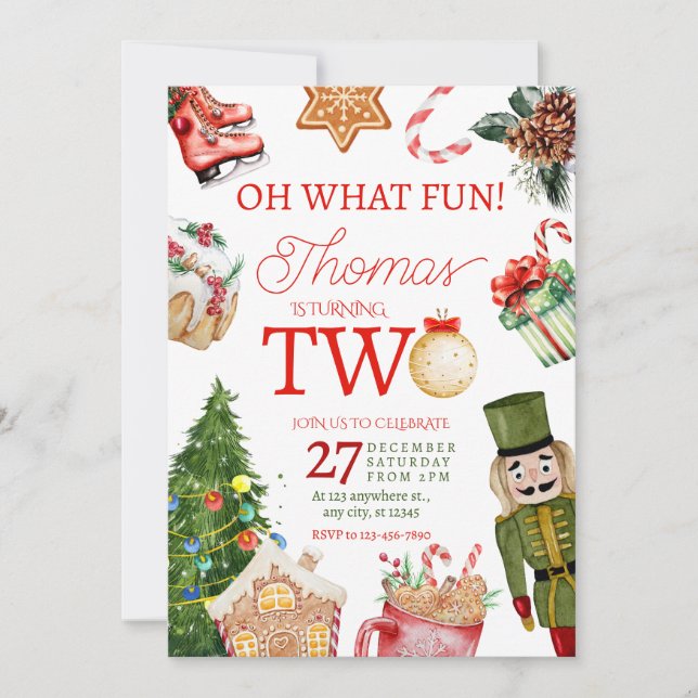 Oh What Fun Christmas Winter Secod Birthday Invitation (Front)