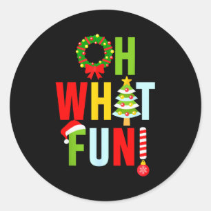Oh What Fun Christmas With Wreath And Tree Classic Round Sticker