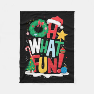 Oh What Fun Christmas With Wreath And Tree Fleece Blanket