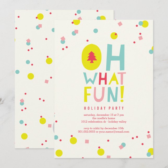 Oh What Fun Colourful Confetti Holiday Party Invit Invitation (Front/Back)
