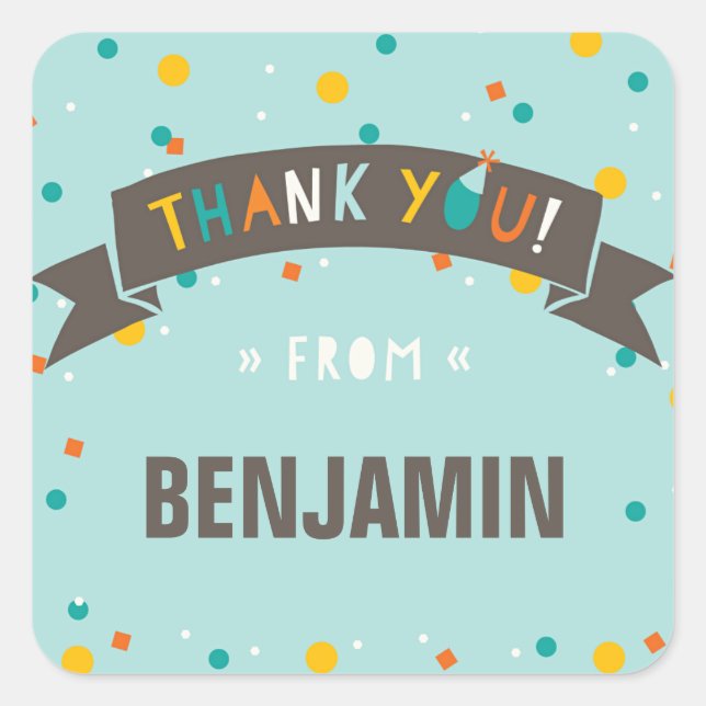 Oh What Fun Confetti Birthday Thank You Sticker (Front)