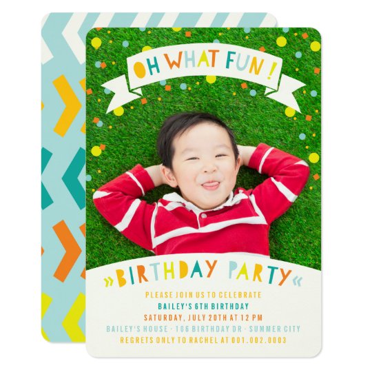 Oh What Fun Confetti Dot Boy Birthday Party Invite