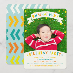 Oh What Fun Confetti Dot Boy Birthday Party Invite