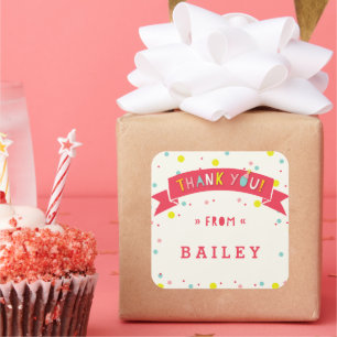 Oh What Fun Confetti Girl's Birthday Thank You Square Sticker