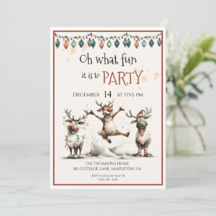 Oh what fun cute reindeers holidays party invitation