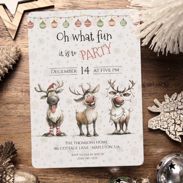 Oh what fun cute reindeers holidays party  invitation (Creator Uploaded)