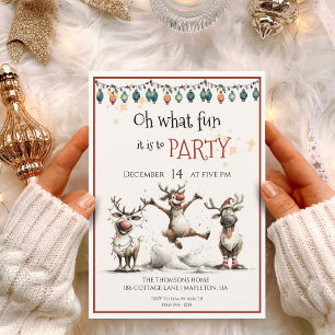Oh what fun cute reindeers holidays party invitation