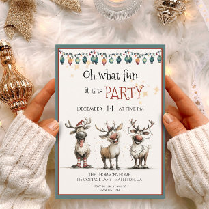 Oh what fun cute reindeers holidays party invitation