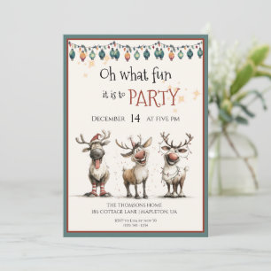 Oh what fun cute reindeers holidays party invitation
