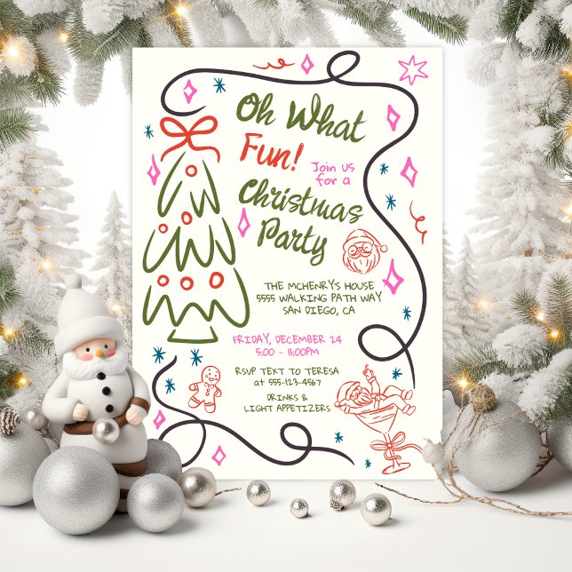 Oh What Fun Doodle Christmas Party Invitation (Creator Uploaded)