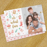 Oh What Fun Family Christmas Photo Card<br><div class="desc">A playful photo Christmas card design with the message, Oh what Fun, It is decorated with pretty illustrations of presents, mittens, a Christmas stocking and a Christmas tree. Personalize it with your family photos, your family name and a holiday message. You can personalize the back of the card with your...</div>