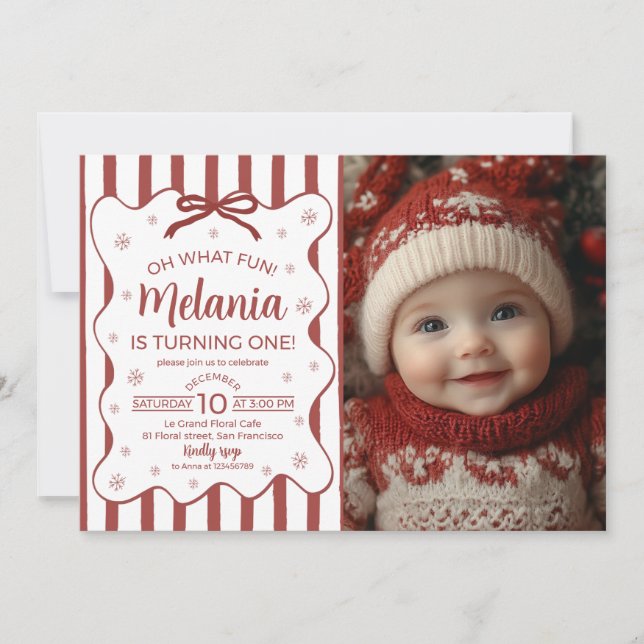 Oh What Fun First Birthday Photo Invite (Front)